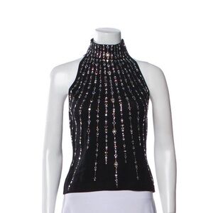 St. John Vintage 1990s Black Halter Top with Silver Embellishments